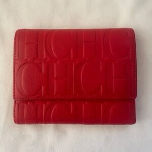 Carolina Herrera Classic Red Embossed Leather Wallet. Preloved..